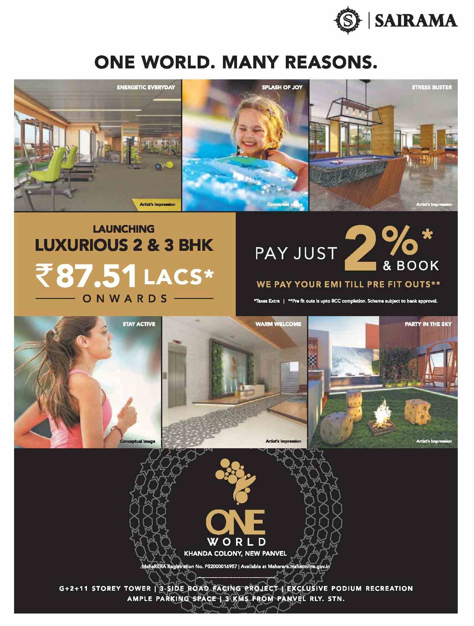 Pay just 2% and book your abode at Sairama One World in Navi Mumbai Update